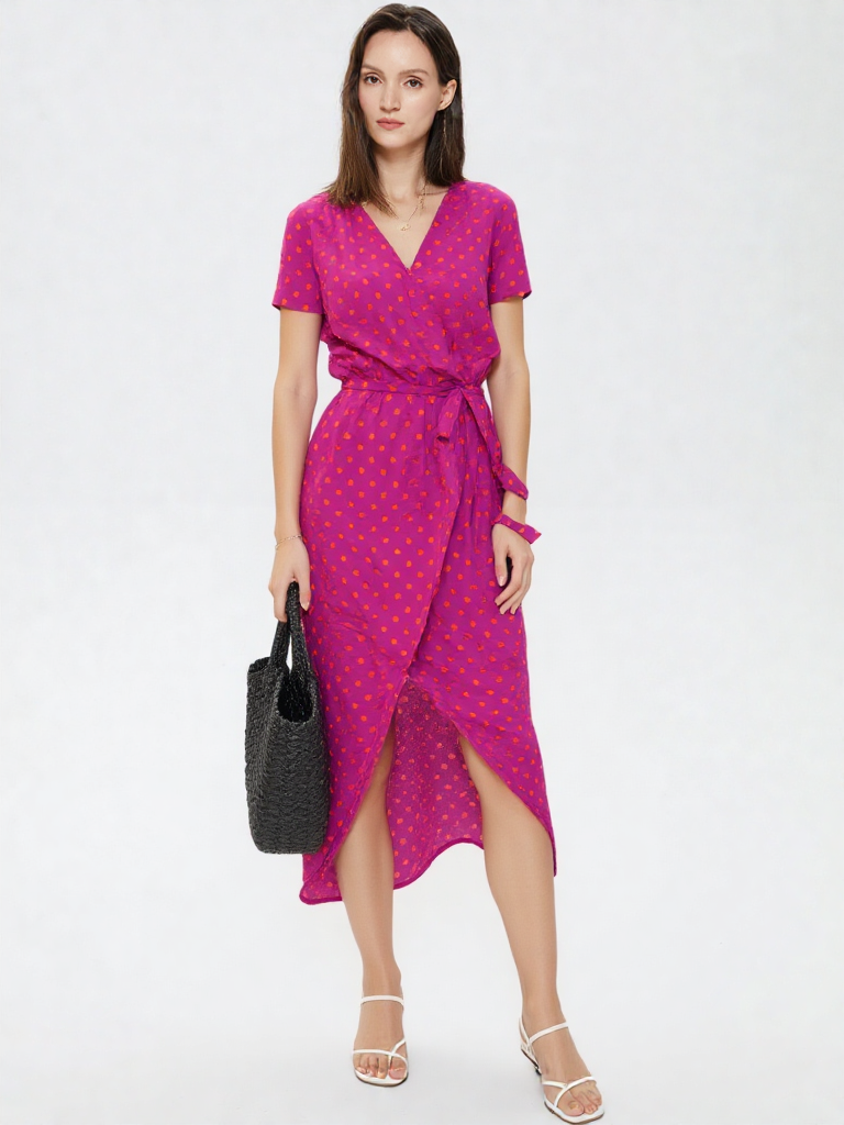 Valentina | Damen Wickel V-Ausschnitt Kurzarm Maxi Kleid