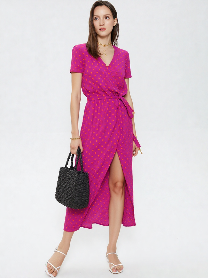 Valentina | Damen Wickel V-Ausschnitt Kurzarm Maxi Kleid