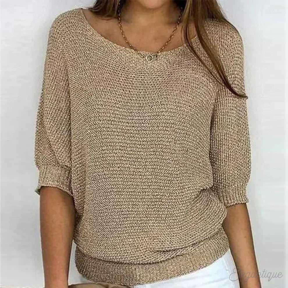 Amara U-Ausschnitt Strickpullover in Beige, Vorderansicht