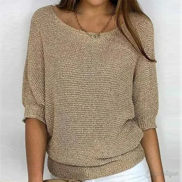 Amara U-Ausschnitt Strickpullover in Beige, Vorderansicht