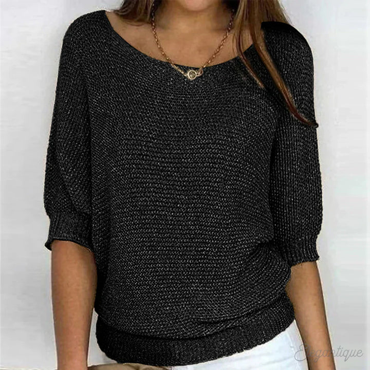 Amara U-Ausschnitt Strickpullover in Schwarz, Vorderansicht