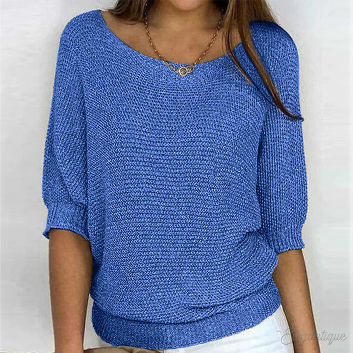 Amara U-Ausschnitt Strickpullover in Blau, Vorderansicht