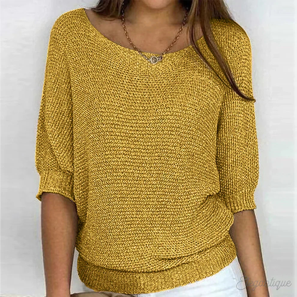 Amara U-Ausschnitt Strickpullover in Gelb, Vorderansicht
