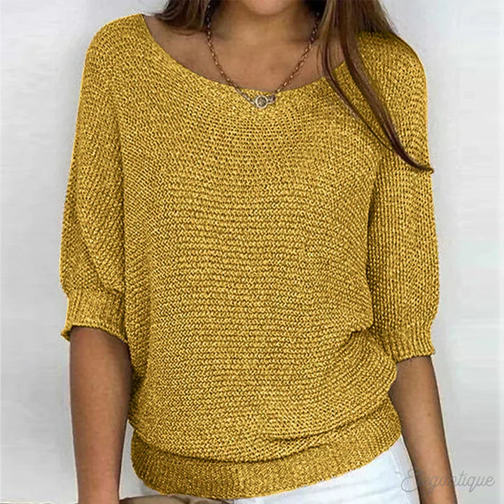 Amara U-Ausschnitt Strickpullover in Gelb, Vorderansicht
