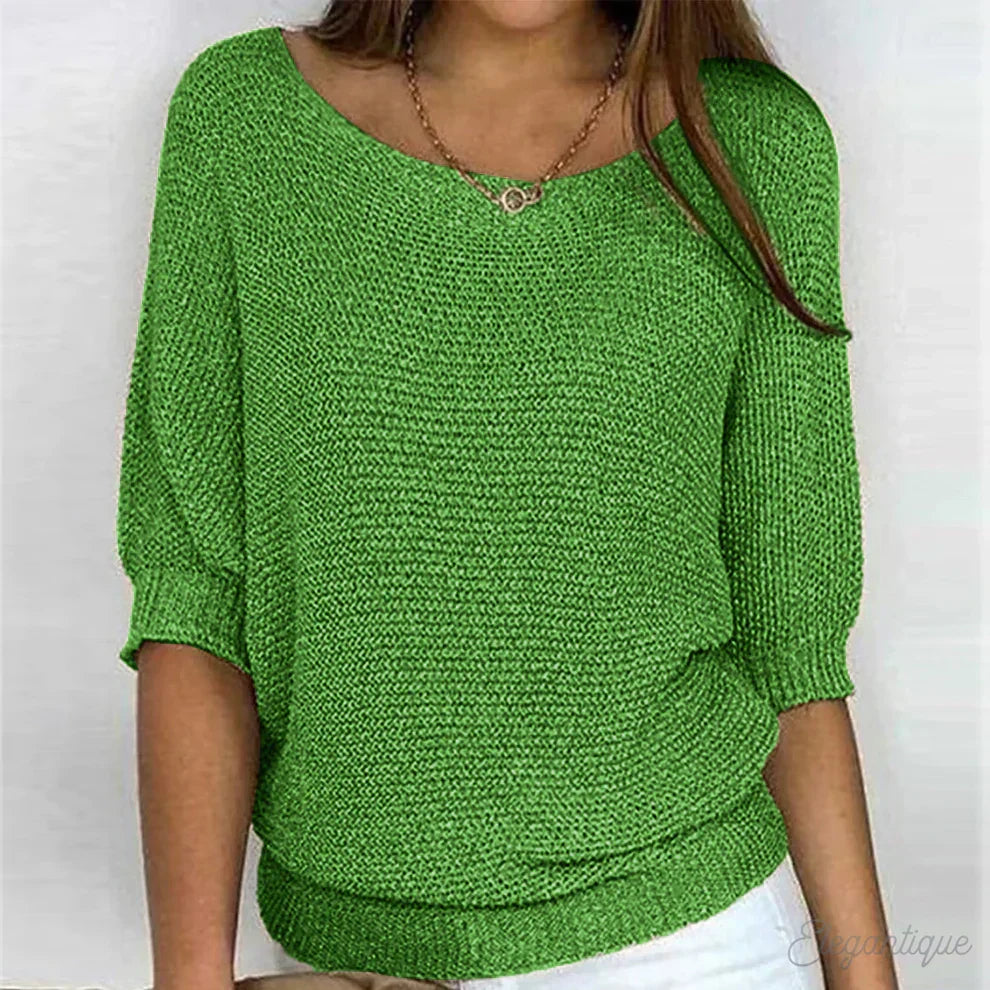 Amara U-Ausschnitt Strickpullover in Grün, Vorderansicht