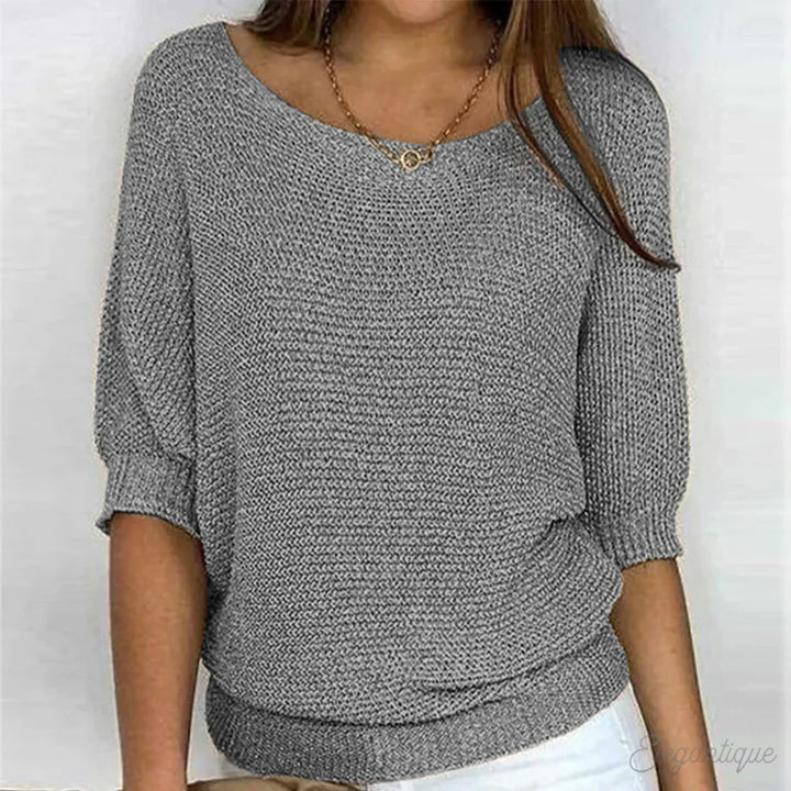 Amara U-Ausschnitt Strickpullover in Grau, Vorderansicht