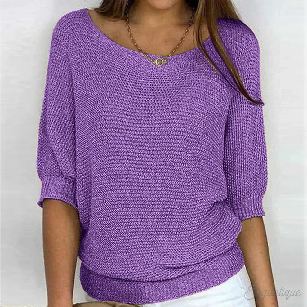 Amara U-Ausschnitt Strickpullover in Viola, Vorderansicht
