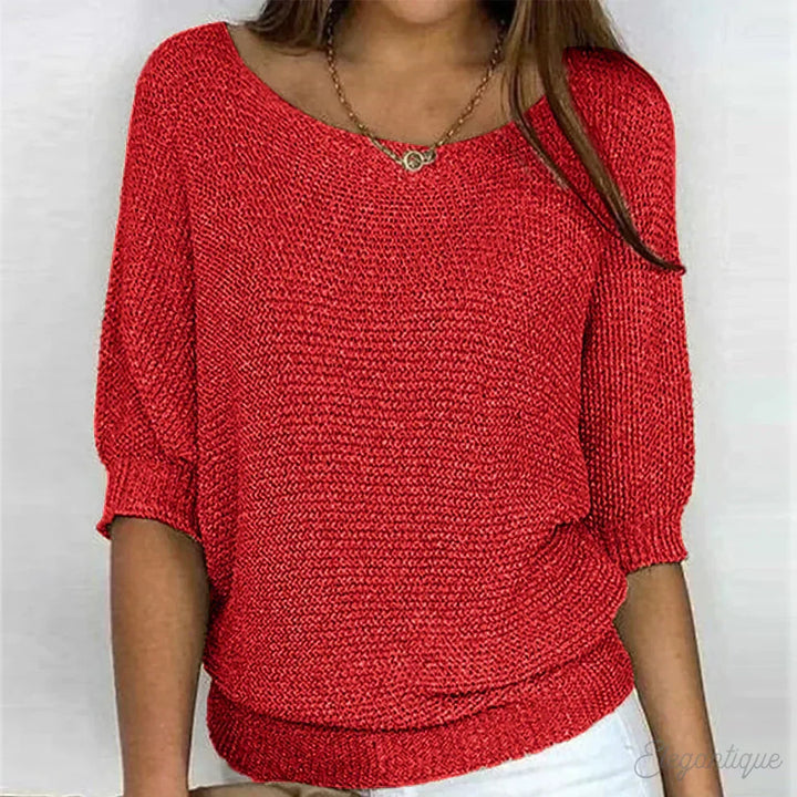 Amara U-Ausschnitt Strickpullover in Rot, Nahaufnahme
