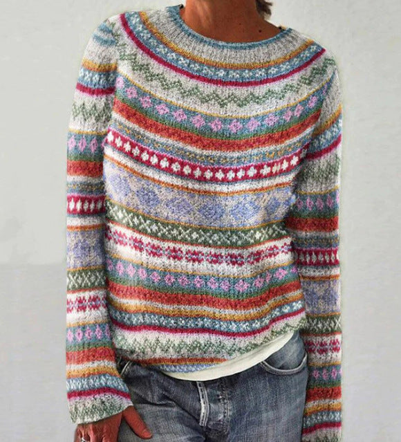 Anouk bunt gemusterter Strickpullover mit Fair-Isle-Muster, Vorderansicht