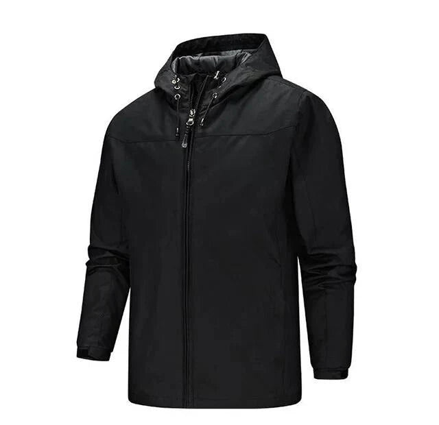 Bastian schwarze leichte Kapuzen-Regenjacke, Vorderansicht
