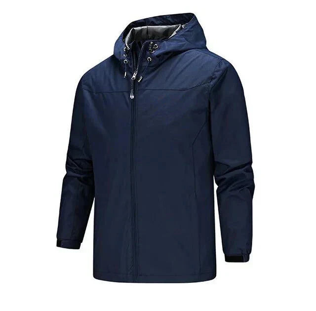 Bastian dunkelblaue leichte Kapuzen-Regenjacke, Vorderansicht