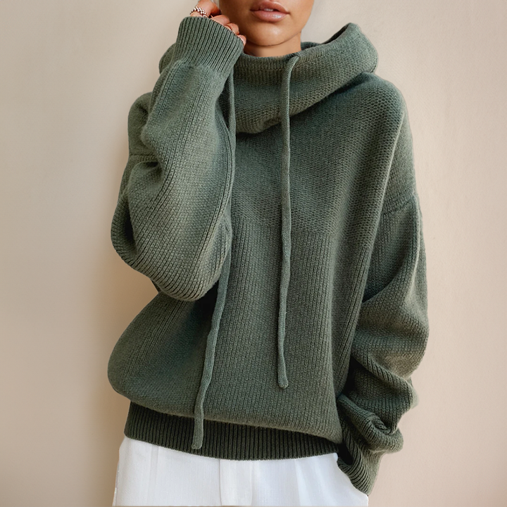 Britta oversized Cowl-Neck Hoodie in Grün, Nahaufnahme