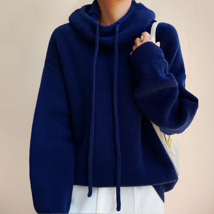 Britta oversized Cowl-Neck Hoodie in Dunkelblau