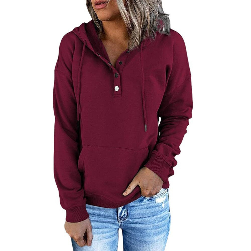 Camilla Hoodie mit Knopfleiste in Weinrot, Vorderansicht