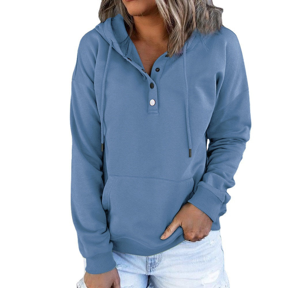 Camilla Hoodie mit Knopfleiste in Blau, Vorderansicht