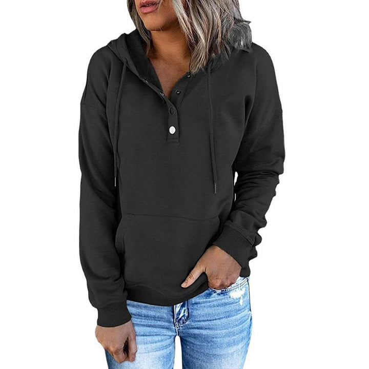 Camilla Hoodie mit Knopfleiste in Schwarz, Vorderansicht