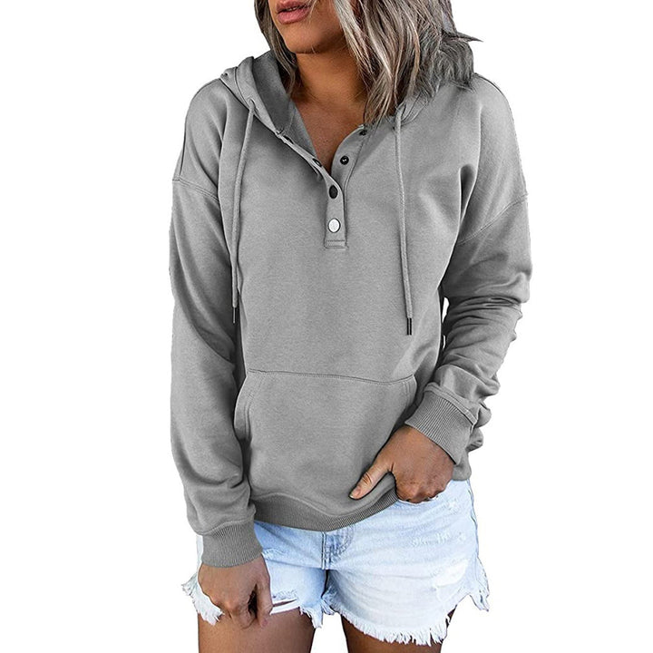 Camilla Hoodie mit Knopfleiste in Grau, Nahaufnahme