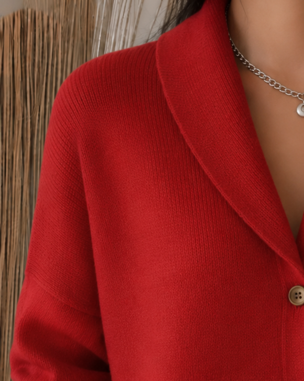 Coralie Strickjacke Kragen Detailansicht in Rot