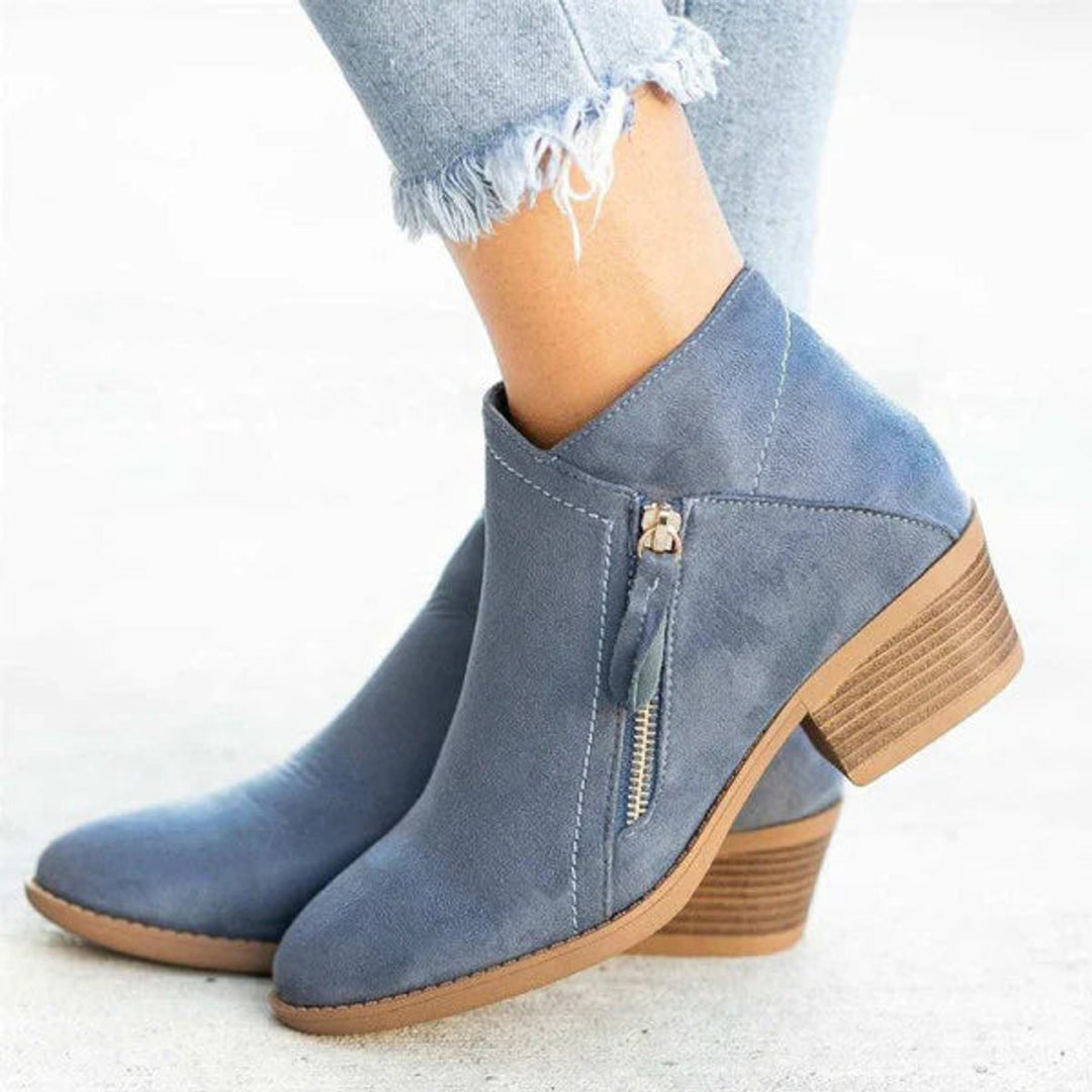 Elina Ankle Boots in Blau mit Reissverschluss, Seitenansicht