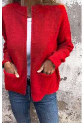 Elina rote Strickjacke mit Reissverschluss, Vorderansicht