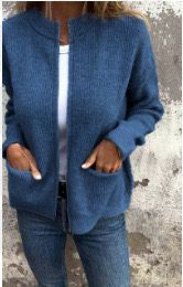Elina blaue Strickjacke mit Reissverschluss, Vorderansicht