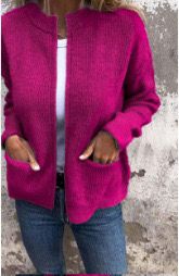 Elina pinke Strickjacke mit Reissverschluss, Vorderansicht