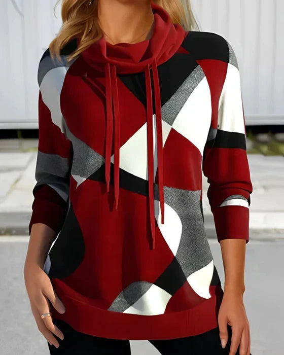 Estelle Sweatshirt mit hohem Kragen und Kontrastprint in Rot, Vorderansicht
