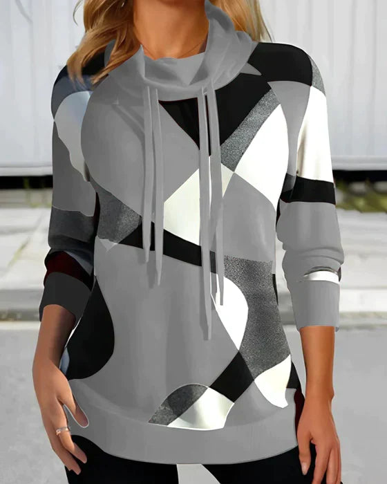 Estelle Sweatshirt mit hohem Kragen und Kontrastprint in Grau, Vorderansicht