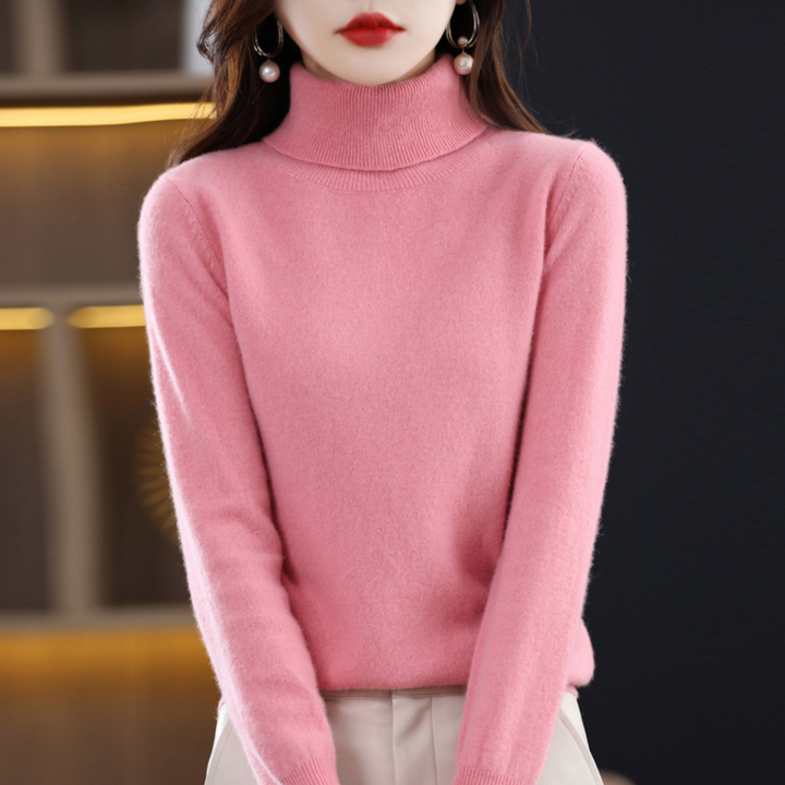 Frieda rosa Rollkragenpullover, Vorderansicht