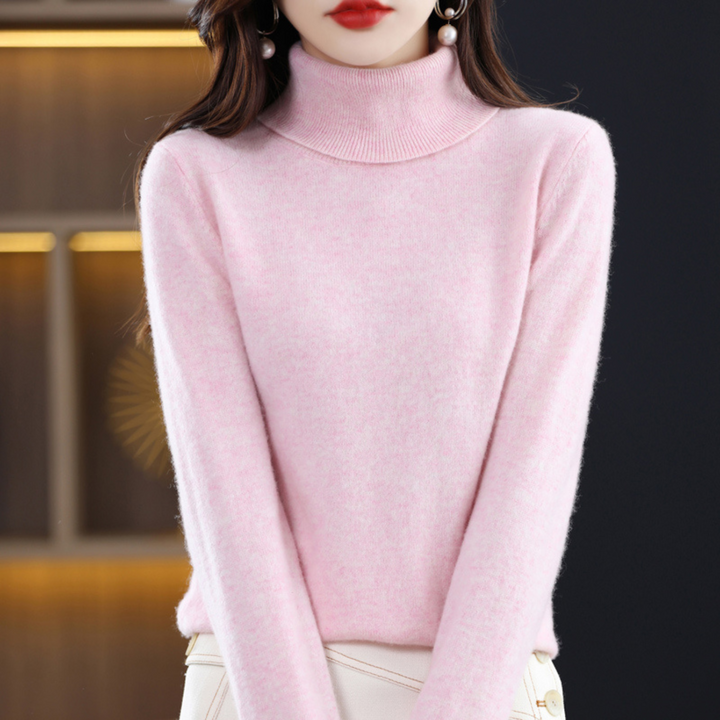 Frieda rosa melierter Rollkragenpullover, Nahaufnahme Kragen
