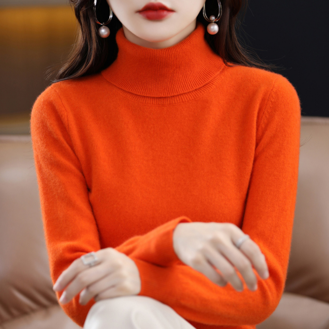 Frieda oranger Rollkragenpullover, Vorderansicht
