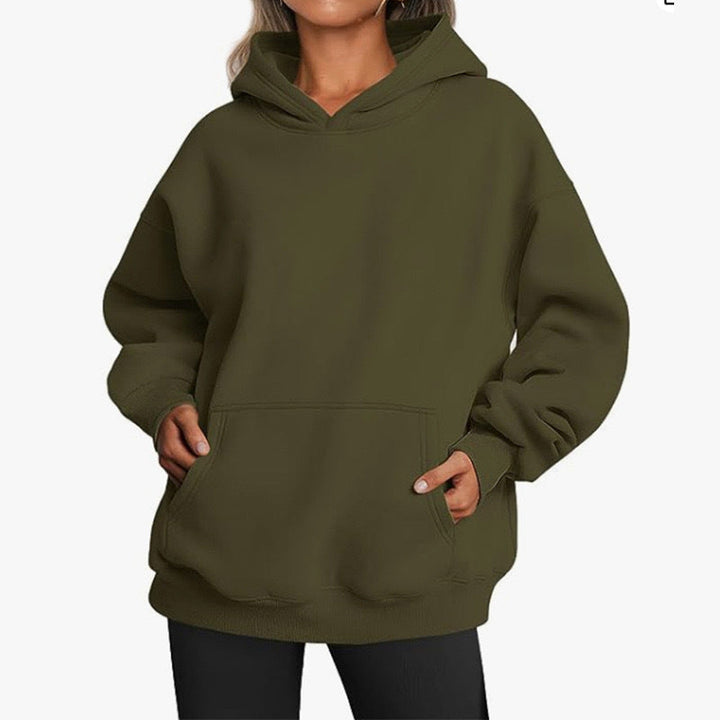 Imara Oversized Kapuzenpullover in Olivgrün, Vorderansicht