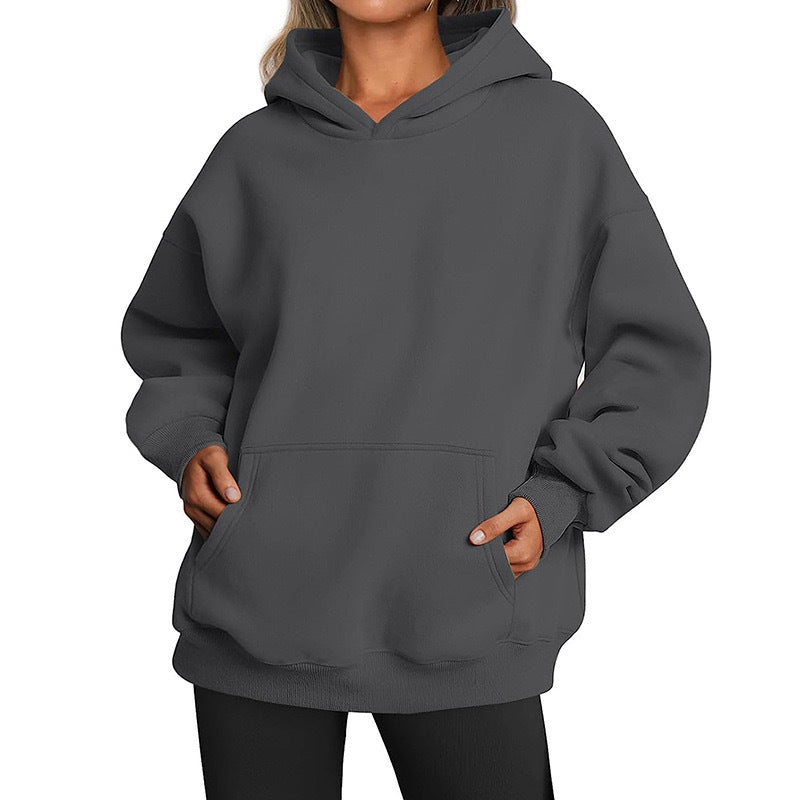 Imara Oversized Kapuzenpullover in Dunkelgrau, Vorderansicht