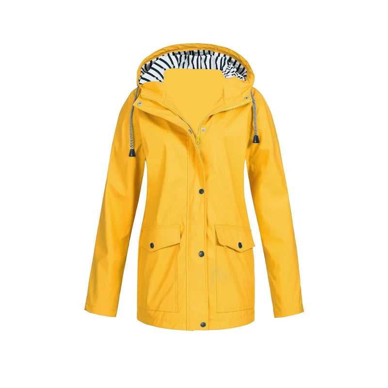 Josefin gelbe winddichte Regenjacke mit Kapuze, Vorderansicht