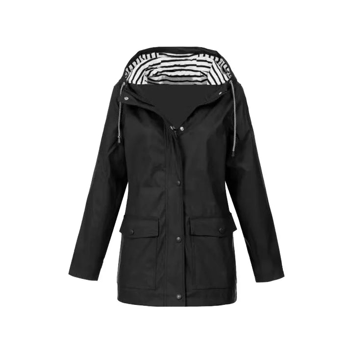 Josefin schwarze Kapuzenjacke mit Taschen, Vorderansicht