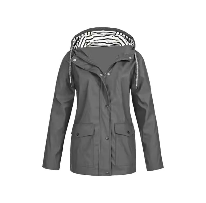 Josefin graue Regenjacke mit gestreiftem Futter, Vorderansicht