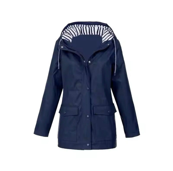 Josefin marineblaue Regenjacke mit Taschen, Vorderansicht