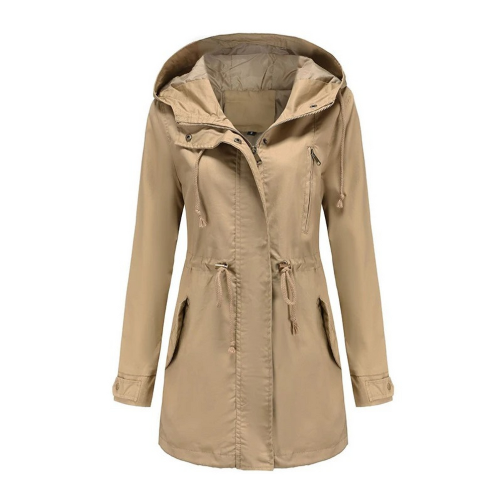 Josefine beige Winterjacke mit Kapuze, Vorderansicht