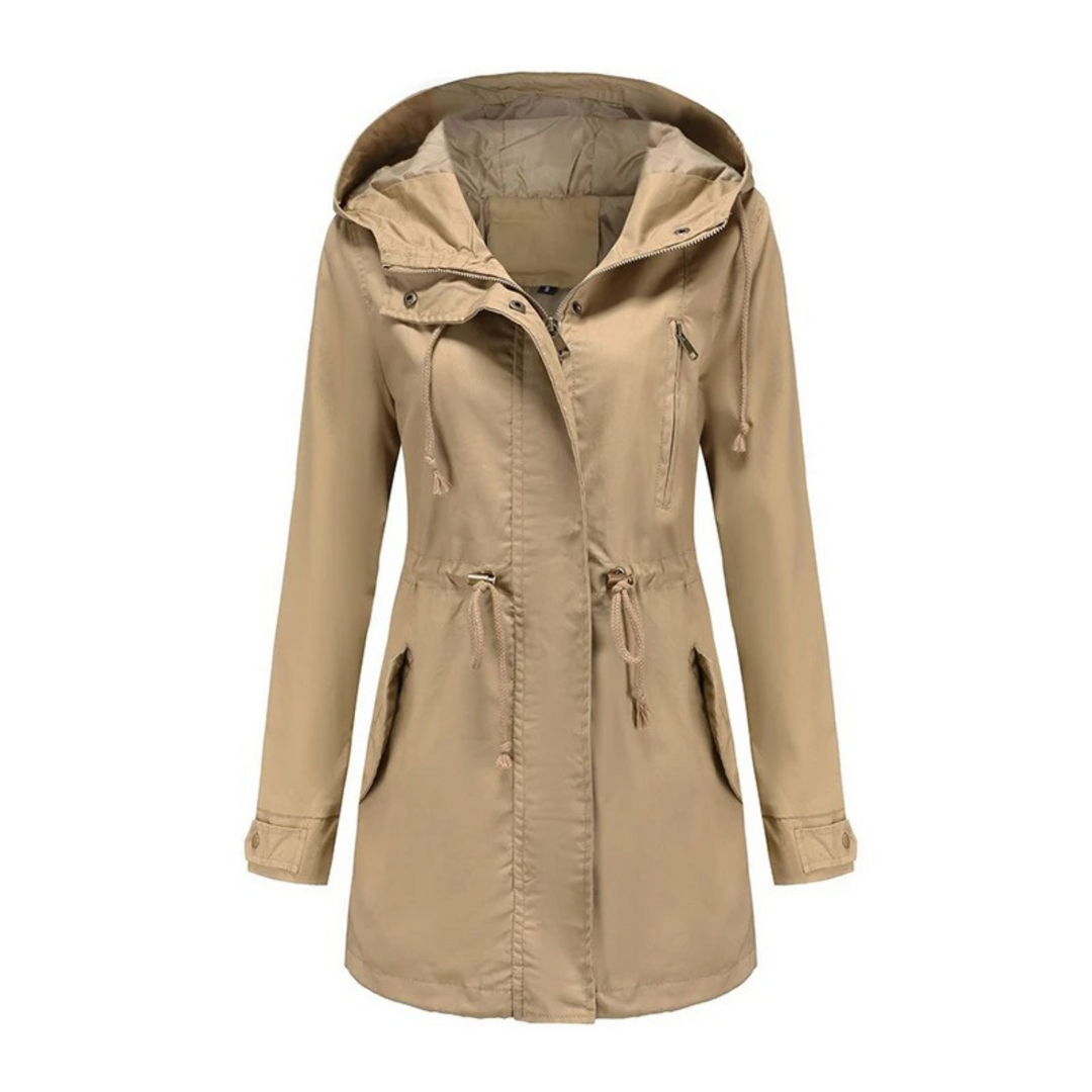 Josefine beige Winterjacke mit Kapuze, Vorderansicht