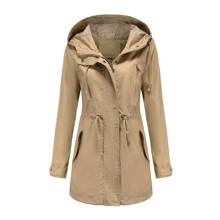 Josefine beige Winterjacke mit Kapuze, Vorderansicht