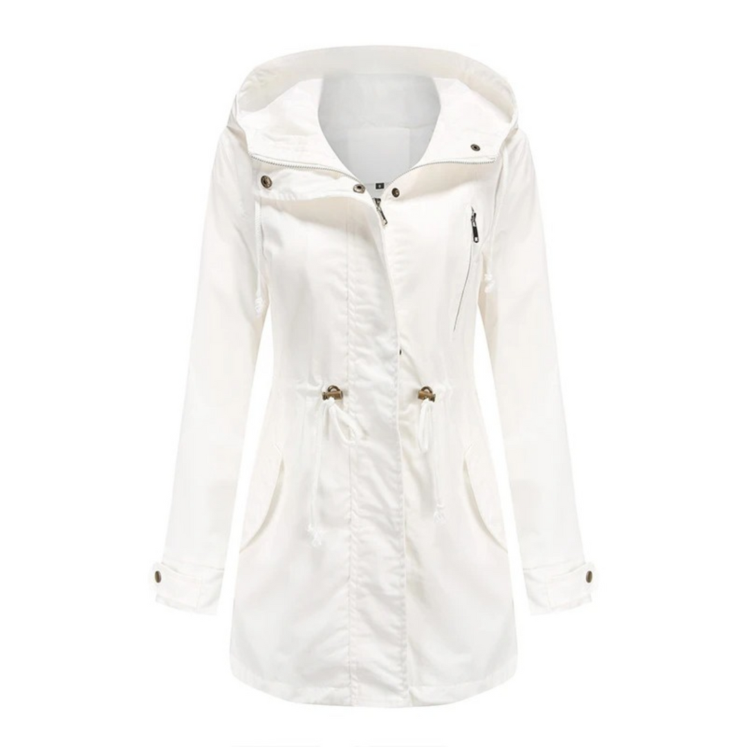 Josefine weisse Winterjacke mit Kapuze, Vorderansicht