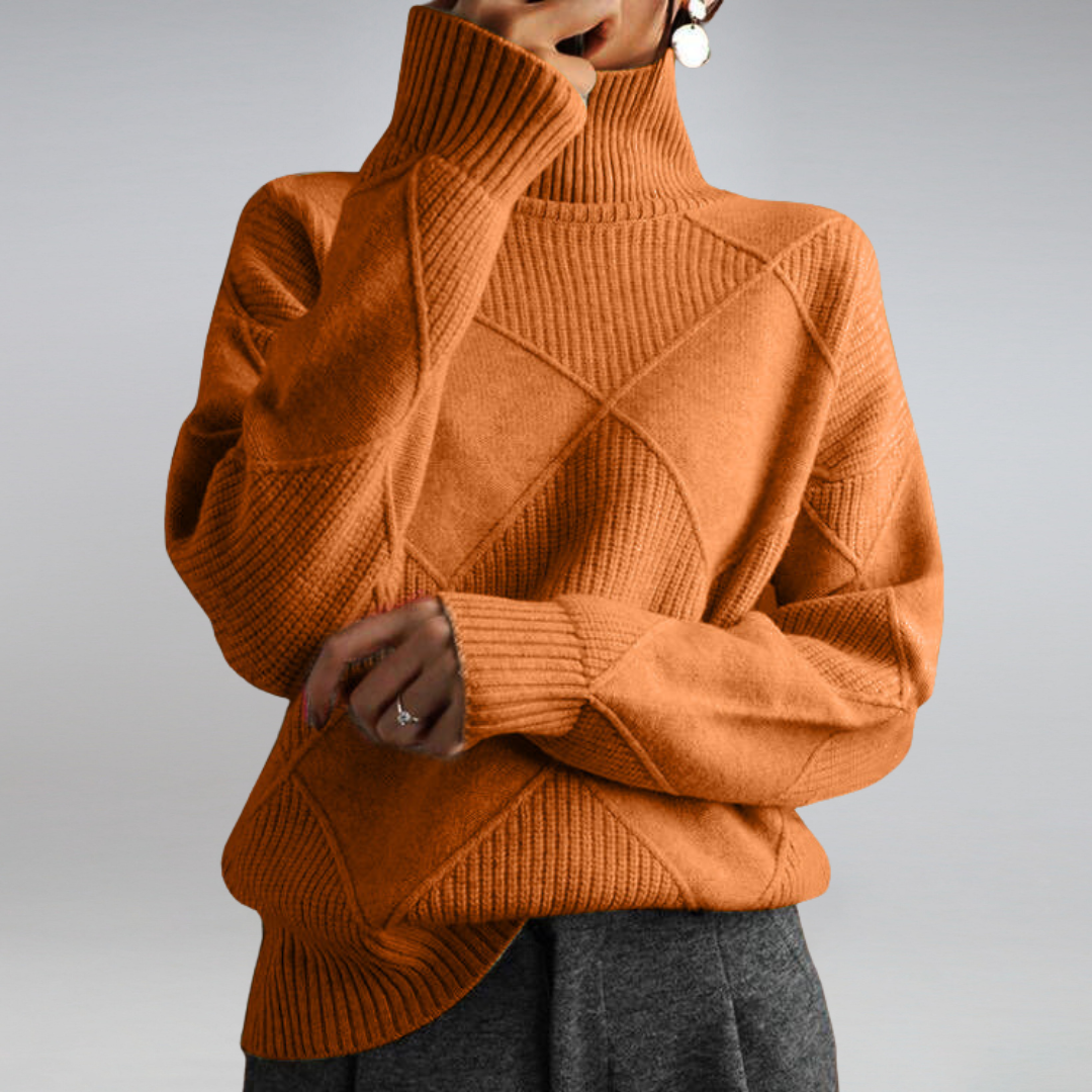 Josephine orangefarbener Rollkragenpullover, Vorderansicht