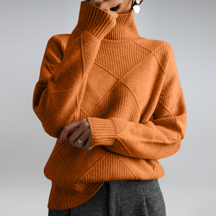 Josephine orangefarbener Rollkragenpullover, Vorderansicht