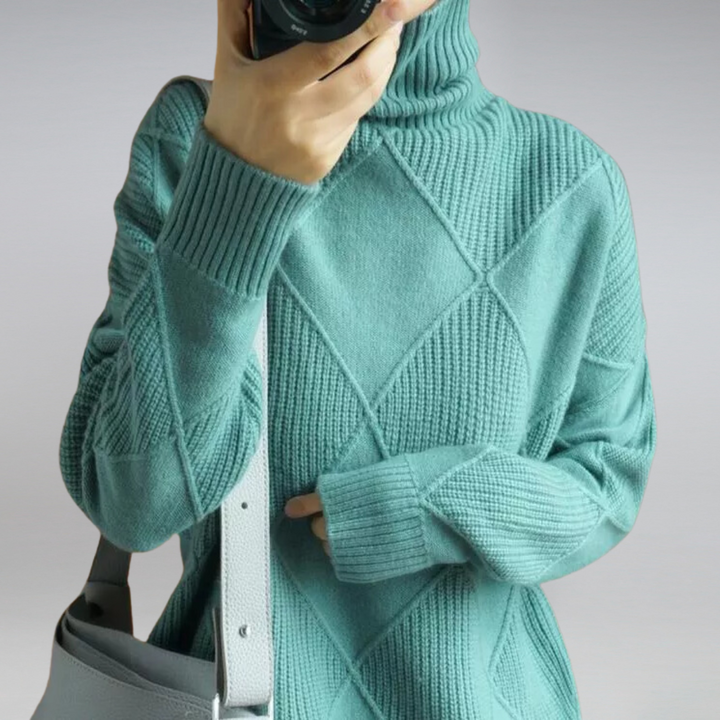 Josephine türkiser Rollkragenpullover, Nahaufnahme