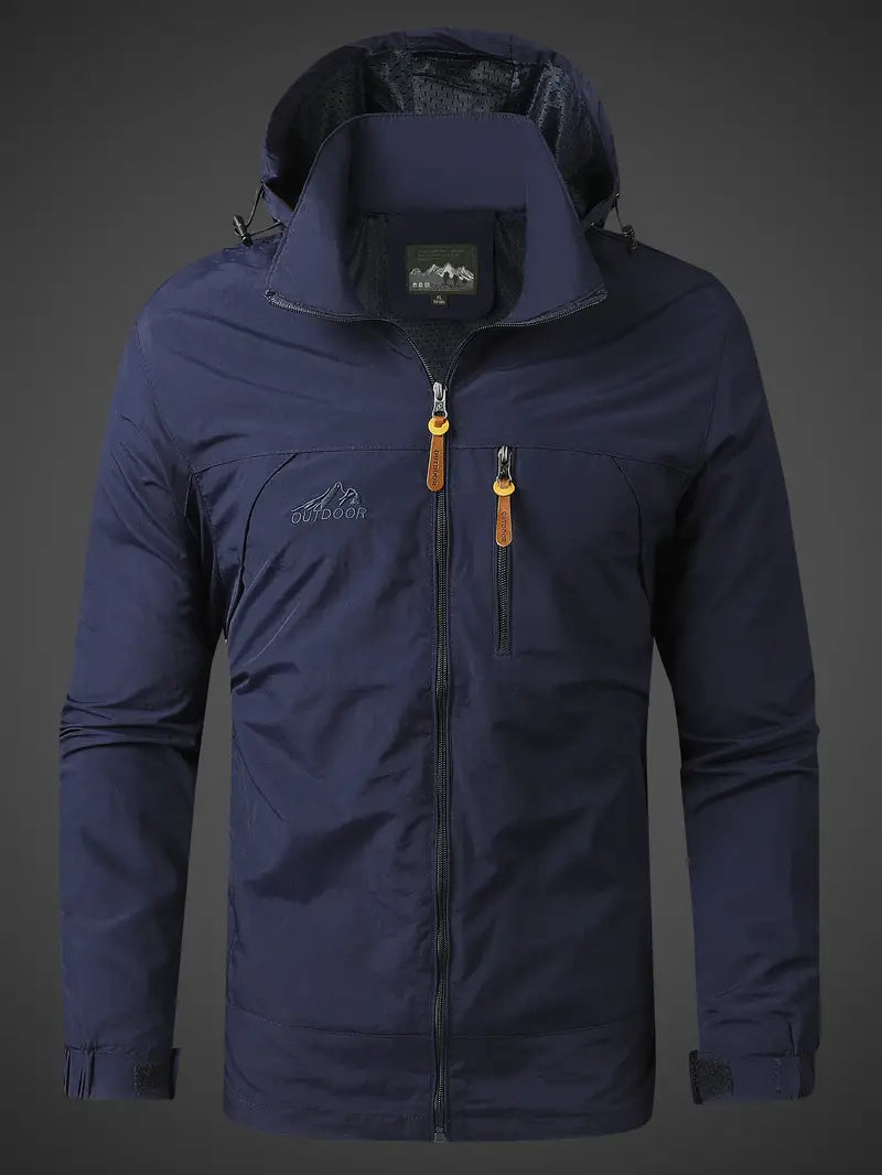 Julius wasserdichte Kapuzenjacke in Marineblau, Vorderansicht