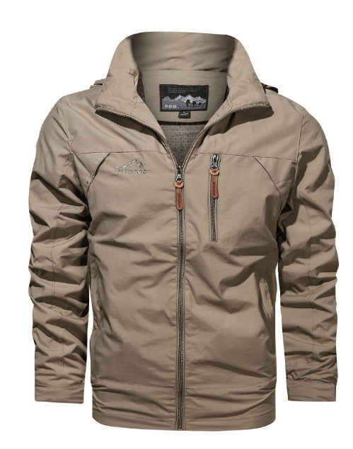 Julius wasserdichte Kapuzenjacke in Beige, Vorderansicht