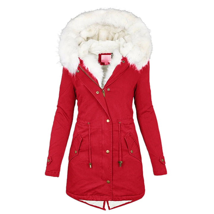 Kerstin Winterjacke in Rot mit Fellkapuze, Vorderansicht