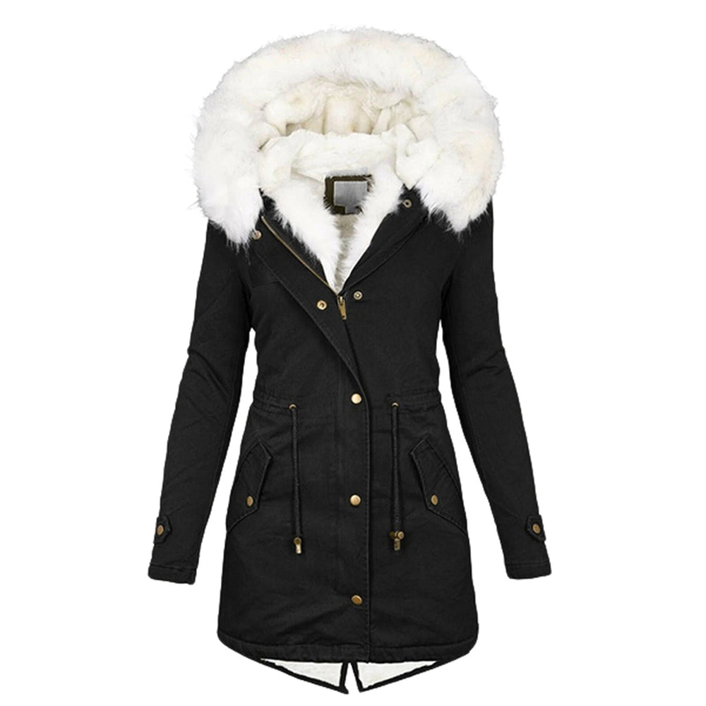 Kerstin Winterjacke in Schwarz mit Fellkapuze, Vorderansicht