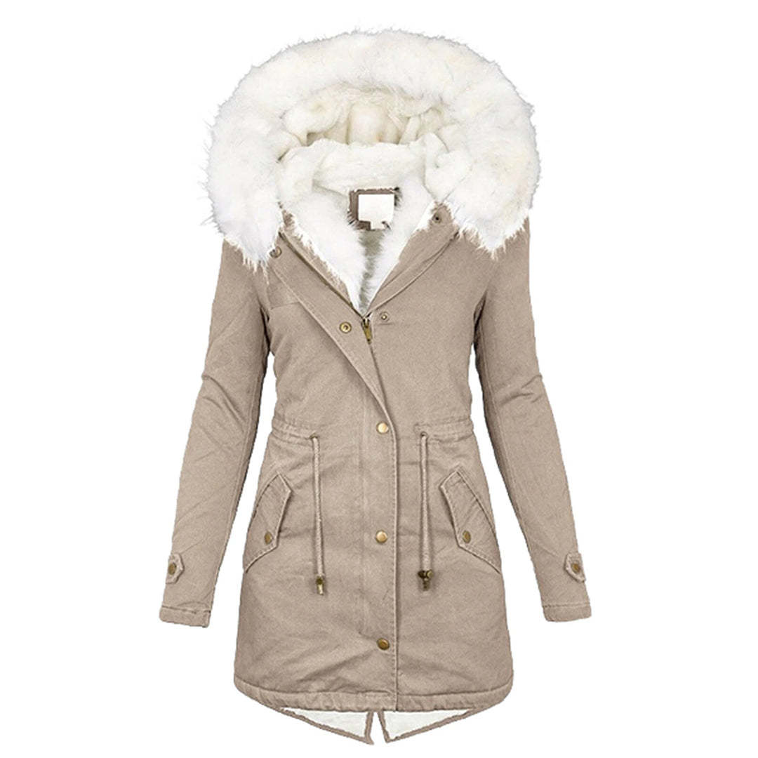 Kerstin Winterjacke in Beige mit Fellkapuze, Vorderansicht