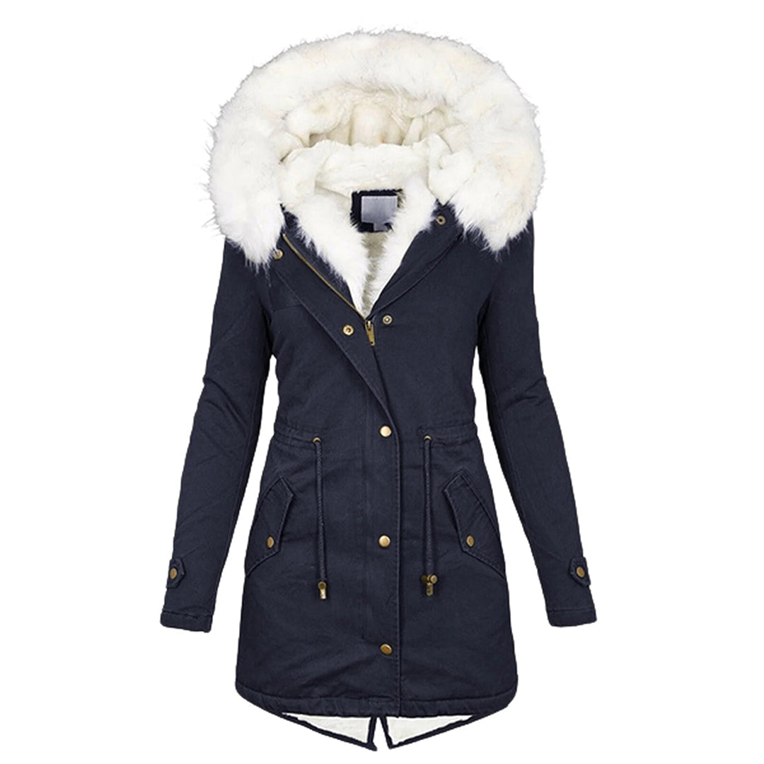Kerstin Winterjacke in Marineblau mit Fellkapuze, Vorderansicht